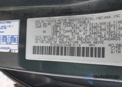 2004 Toyota Sienna Le from USA, damaged, VIN 5TDZA23C34S018114